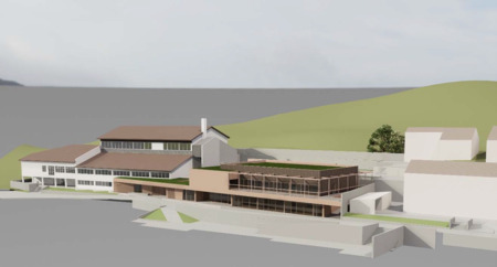 Vrtec Most na Soči_pogled na vrtec in šolo (Biro Kontra arhitekti)