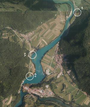 Obravnavana območja ob jezeru na Mostu na Soči (Triiije arhitekti).png